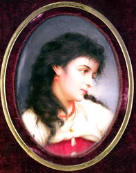 Uma placa continental oval de uma jovem mulher (porcelana)